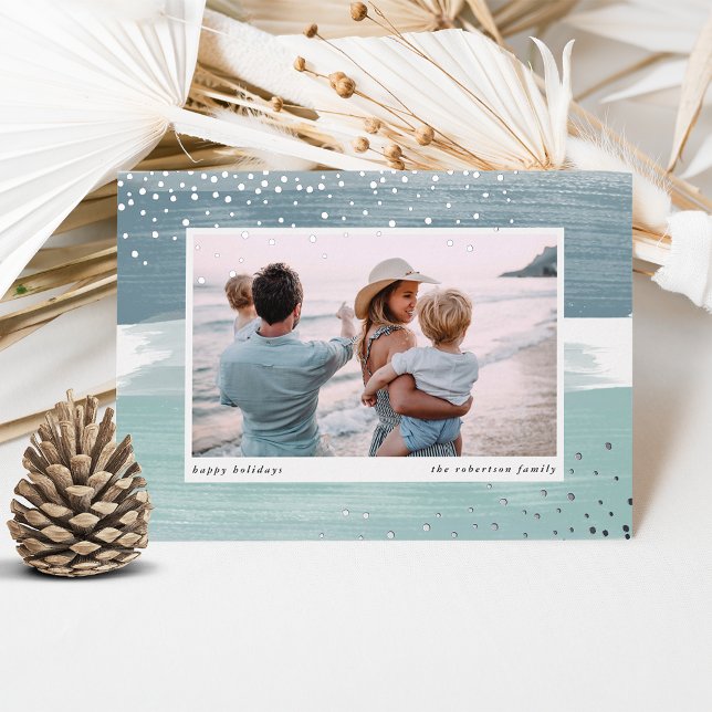 Coastal Stripe | Christmas Photo Foil Holiday Card (Creator Uploaded)