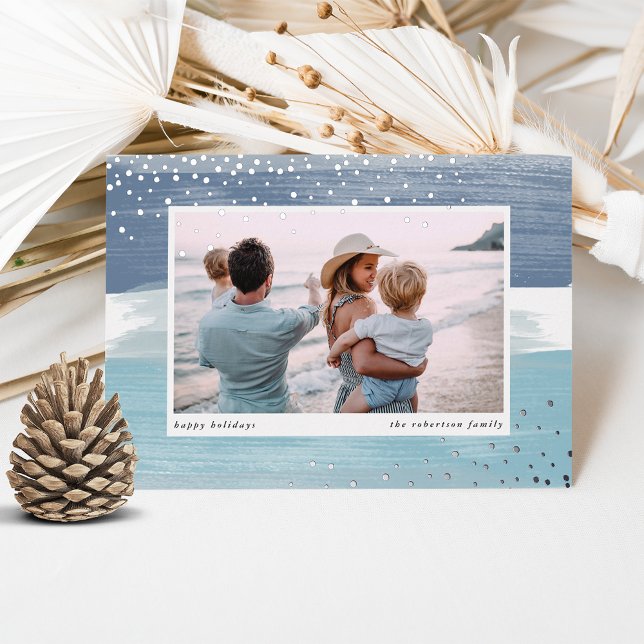 Coastal Stripe | Christmas Photo Foil Holiday Card (Creator Uploaded)