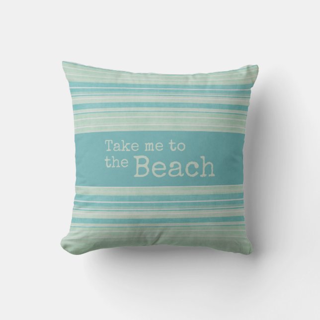 Coastal Stripe Rustic Beach Blue Green  Cushion (Front)