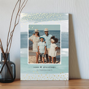 Coastal Stripe Vertical Photo Christmas Foil Holiday Card