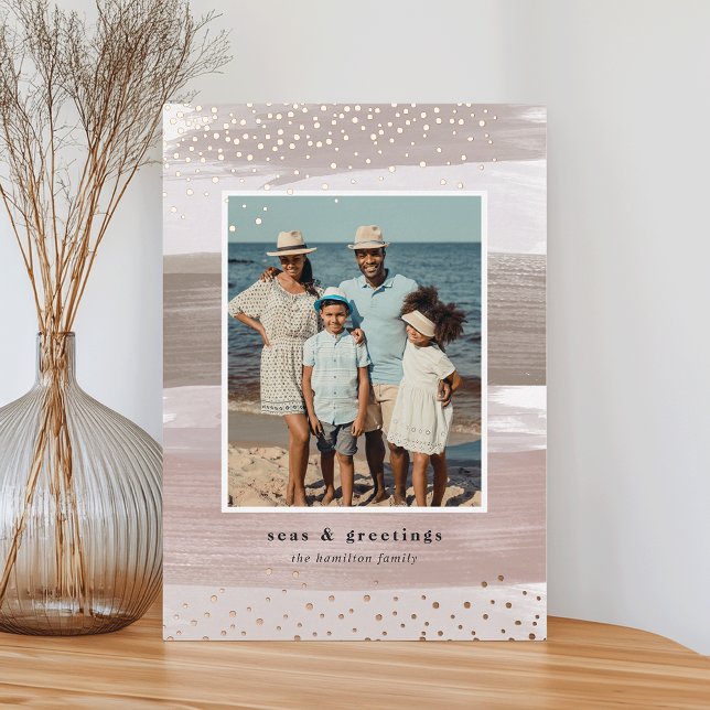 Coastal Stripe | Vertical Photo Christmas Foil Holiday Card (Creator Uploaded)