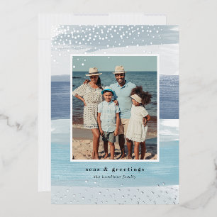 Coastal Stripe Vertical Photo Christmas Foil Holiday Card