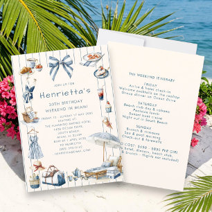 Coastal Stripe Watercolor 30th Birthday Getaway  Invitation