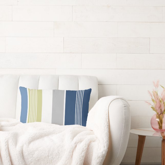 Coastal Stripes Blue and White Lumbar Cushion (Couch)