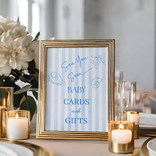 Coastal Stripes Boy Sea You Baby Shower Favour Poster
