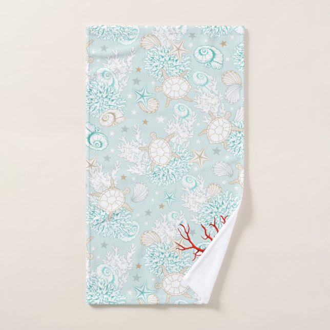 Coastal style beautiful light blue red coral hand towel (Hand Towel)