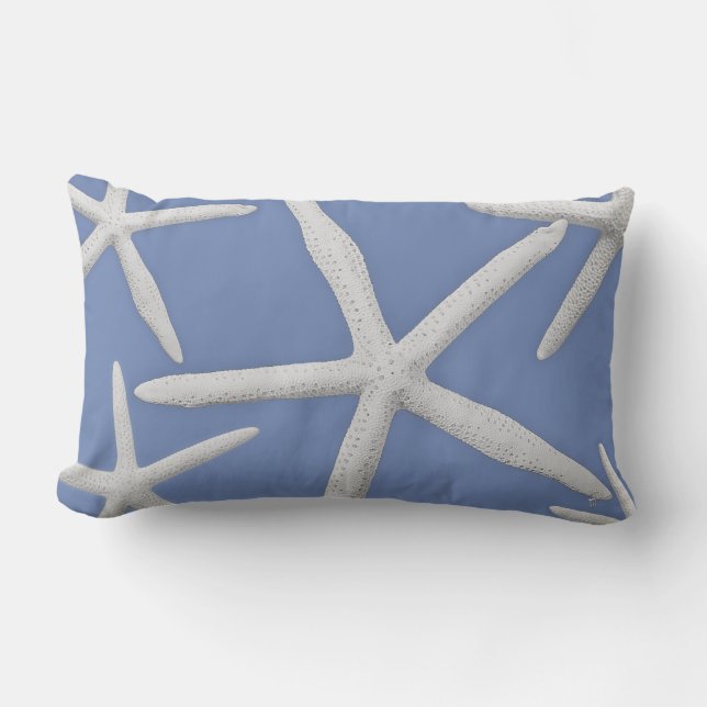 Coastal Style Trendy Starfish Blue Beach Lumbar Cushion (Front)