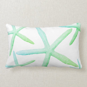 Coastal Style Trendy Starfish Blue Green Beach Lumbar Cushion