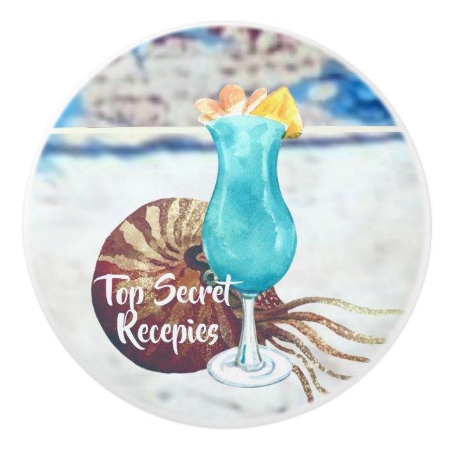 Coastal style Watercolor cocktails and nautilus  Ceramic Knob (Front)