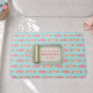 Coastal Summer Fish Tin Custom Name Bath Mat