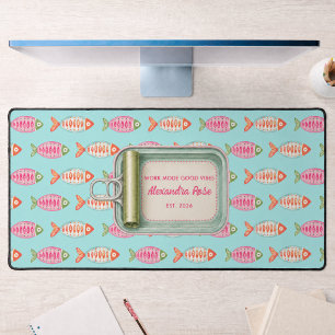 Coastal Summer Fish Tin Custom Name Desk Mat