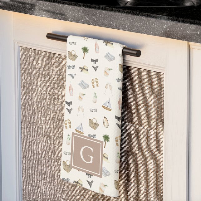 Coastal Summer Getaway Monogram Tea Towel (Creator Uploaded)