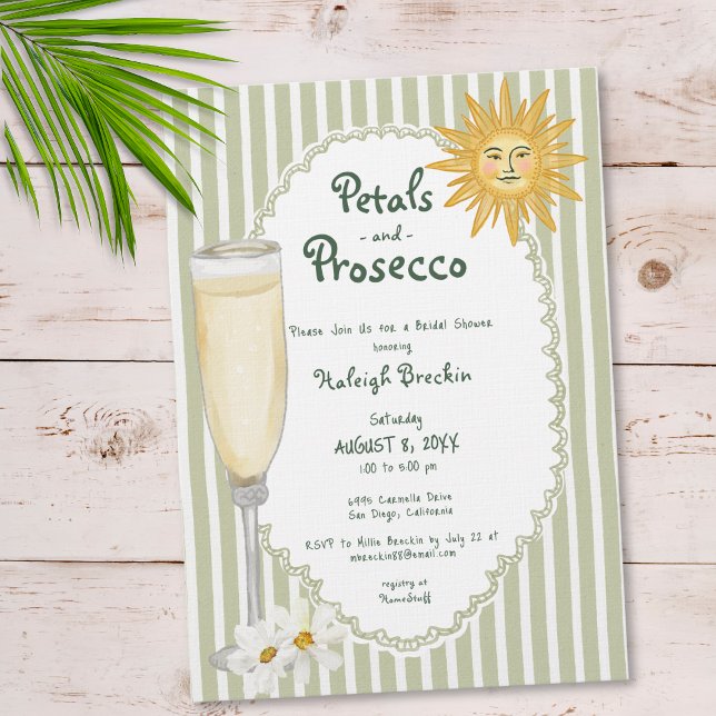 Coastal Sun Palm Petals & Prosecco Bridal Shower Invitation (Coastal Sun Palm Petals & Prosecco Bridal Shower Invitation)