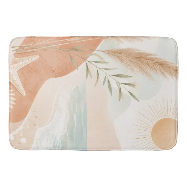 Coastal Sunlit Serenity Boho Beach Bath Mat (Front)