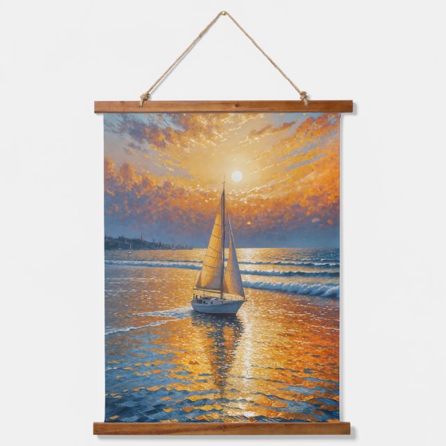 Coastal Sunset Sailboat  Hanging Tapestry (Front)