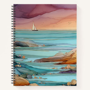 Coastal Sunset Serenity – Watercolor Ocean Seascap Notebook