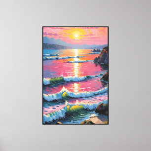 Coastal Sunset with Waves Abstract wall art