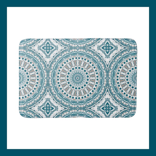 Coastal Teal and Sand Ocean-Inspired Mandala Bath Mat (Creator Uploaded)