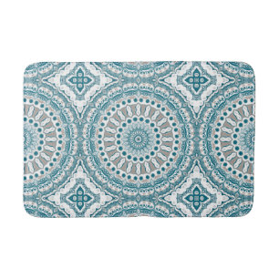 Coastal Teal and Sand Ocean-Inspired Mandala Bath Mat