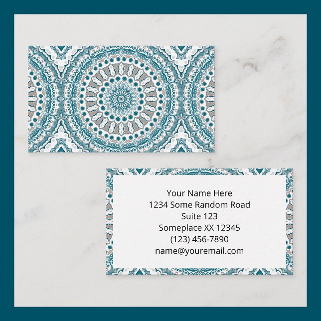 Coastal Teal and Sand Ocean-Inspired Mandala Business Card (Creator Uploaded)