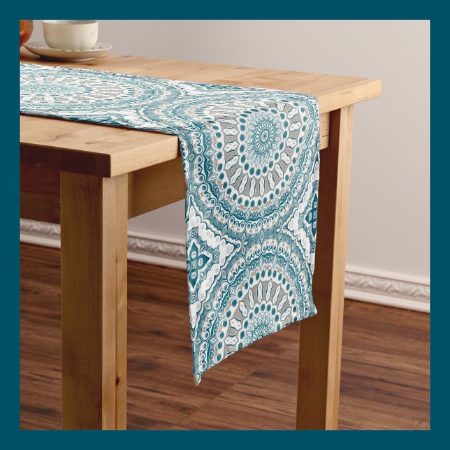 Coastal Teal and Sand Ocean-Inspired Mandala Medium Table Runner (Creator Uploaded)