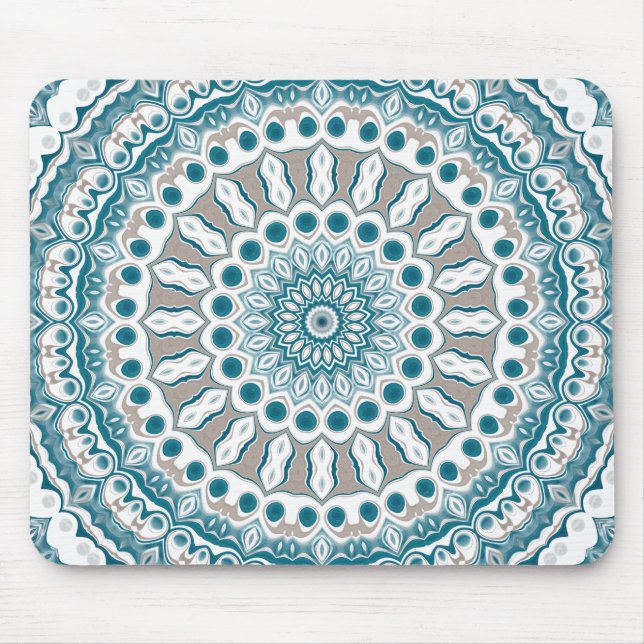 Coastal Teal and Sand Ocean-Inspired Mandala Mouse Pad (Front)
