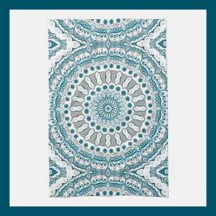 Coastal Teal and Sand Ocean-Inspired Mandala Tea Towel