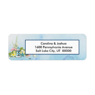 Coastal Teal Lighthouse Floral Return Address Label