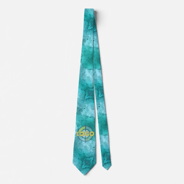 Coastal Teal Turquoise Abstract Fractal Design Tie (Front)