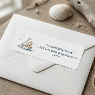 Coastal Teddy Bear Nautical Return Address Label