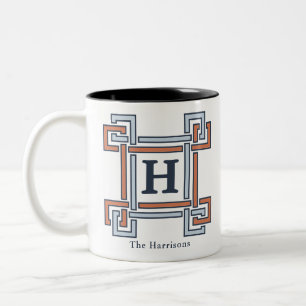 Coastal Terracotta Sky Blue Family Est Monogram Two-Tone Coffee Mug