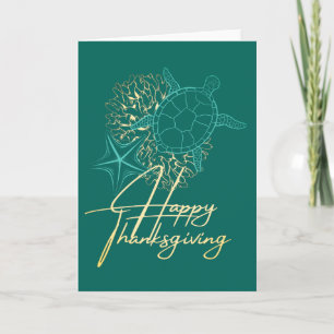 Coastal Thanksgiving Modern Teal and Sand Holiday Card