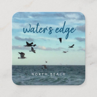Coastal theme (seagulls, ocean, sky, sand) square business card