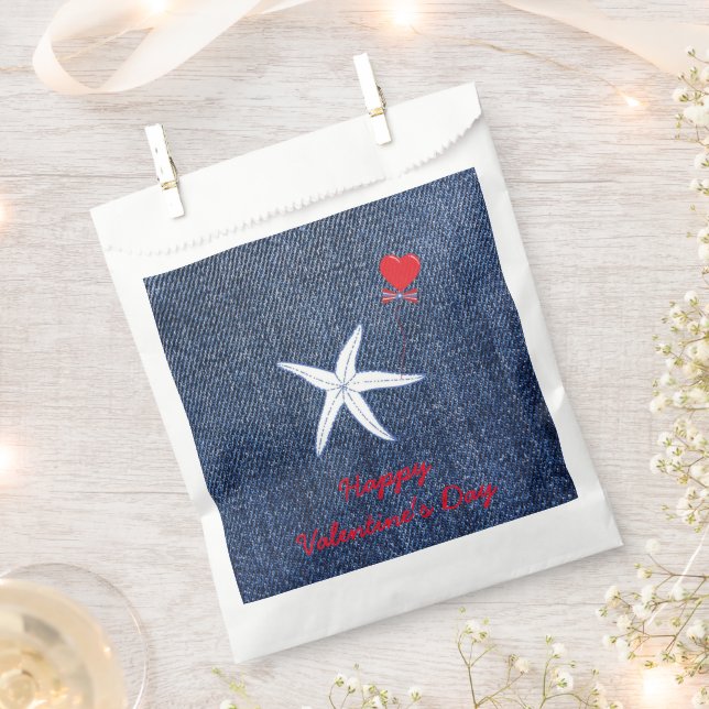 Coastal Theme Valentine's Day Red Heart & Starfish Favour Bag (Clipped)