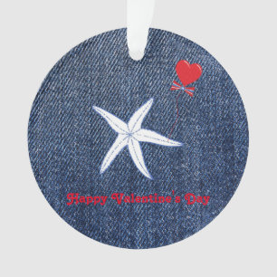 Coastal Theme Valentine's Day Red Heart & Starfish Ornament