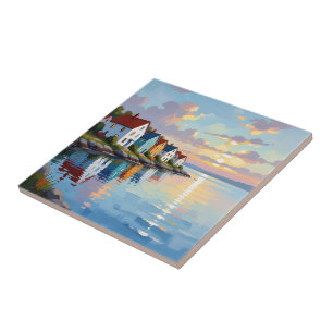 Coastal Themed Beach Homes on the Bay Ceramic Tile