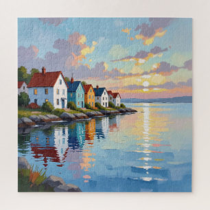 Coastal Themed Beach Homes on the Bay Jigsaw Puzzle