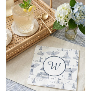 Coastal Toile Monogram Preppy Nautical Napkin