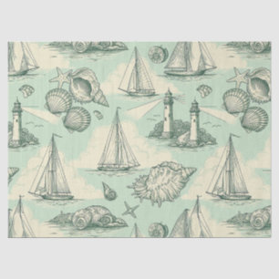 Coastal Toile with Lighthouses, Sailboats Tissue Paper