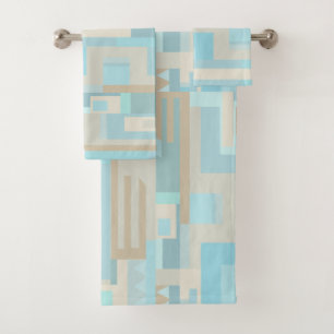 Coastal tones blue brown pattern bath towel set