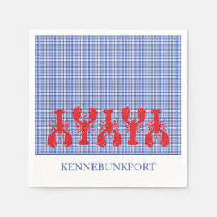 Coastal Town Name Red Lobsters Blue White Check Napkin