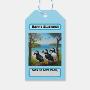 Coastal Trio: Three Puffins at the Beach in Oils Gift Tags