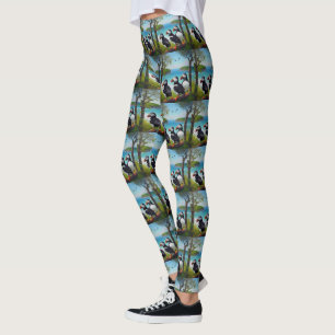 Coastal Trio: Three Puffins at the Beach in Oils Leggings