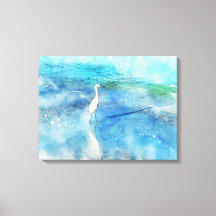 Coastal Tropical Beach Ocean Waves White Egret