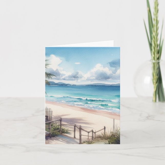 Coastal Tropical Beach Thank You Card (Front)