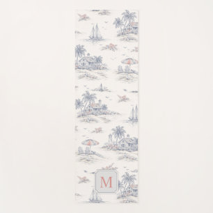 Coastal Tropical French Toile Custom Name Yoga Mat