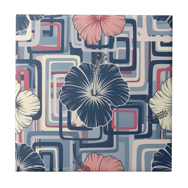 Coastal Tropical Hibiscus Pattern (10) Ceramic Tile (Front)
