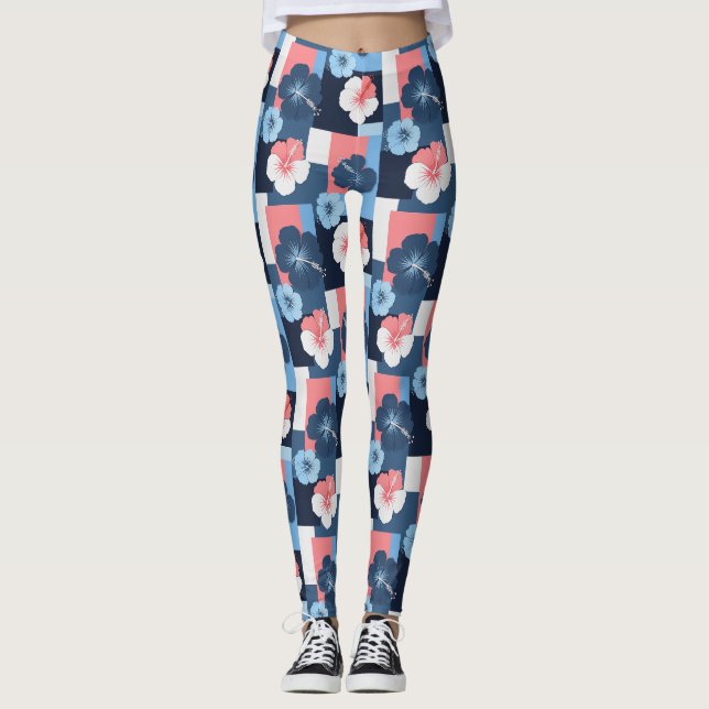 Coastal Tropical Hibiscus Pattern (11) Leggings (Front)