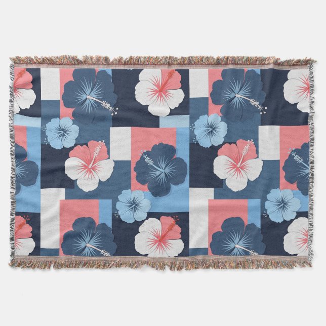 Coastal Tropical Hibiscus Pattern (11) Throw Blanket (Front)