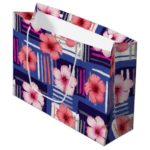 Coastal Tropical Hibiscus Pattern (12) Large Gift Bag